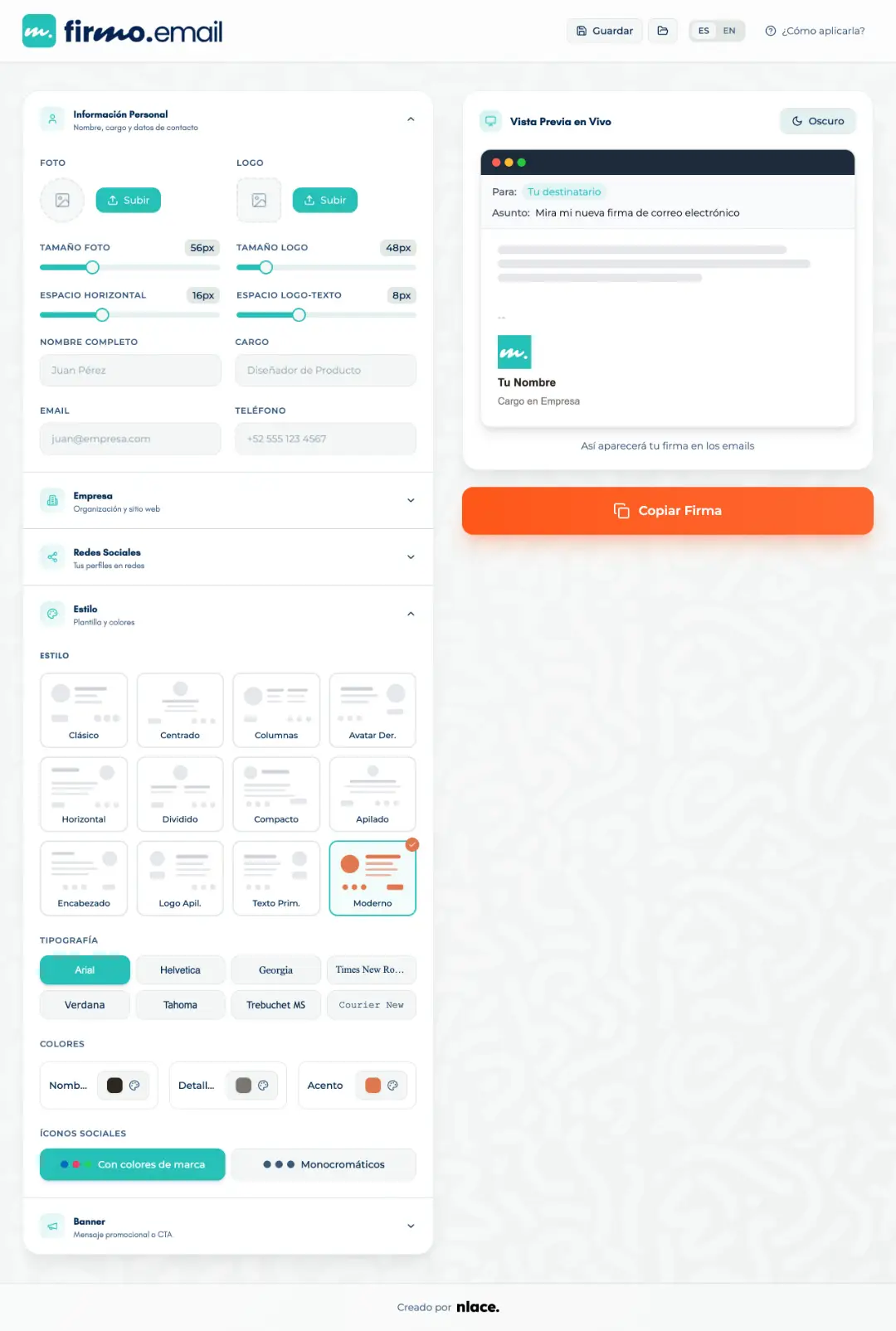Captura de Firmo — Plataforma propia · Productividad