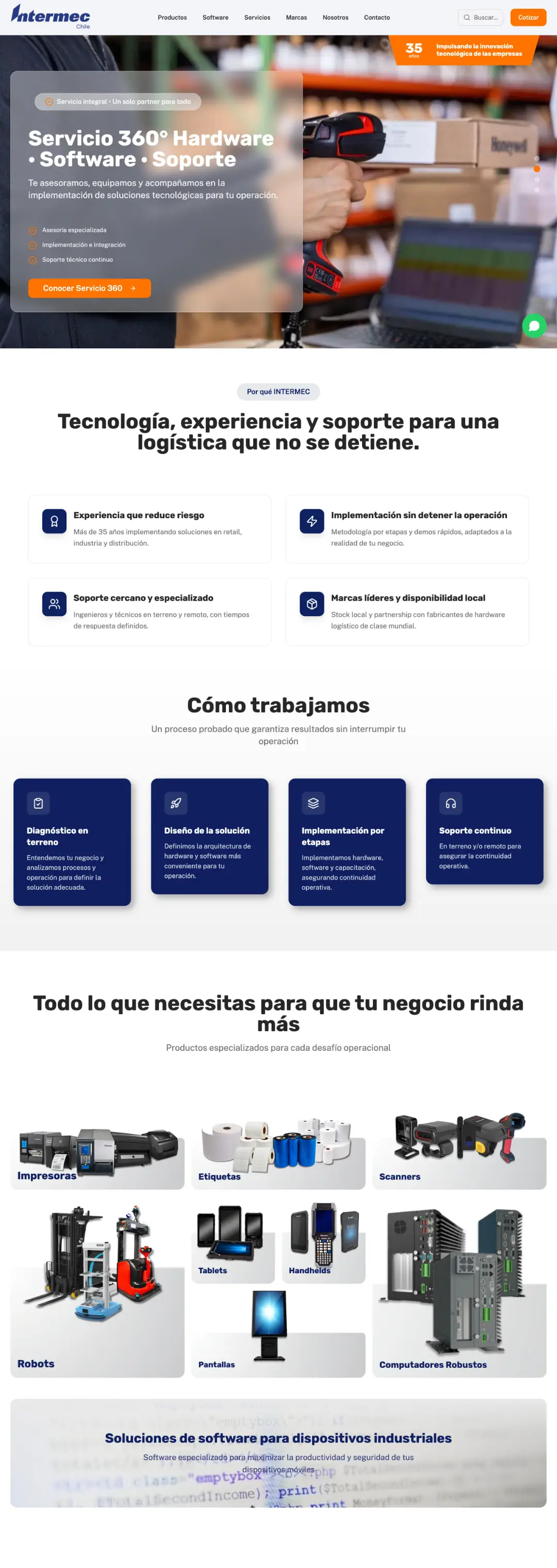 Captura del sitio de Intermec Chile