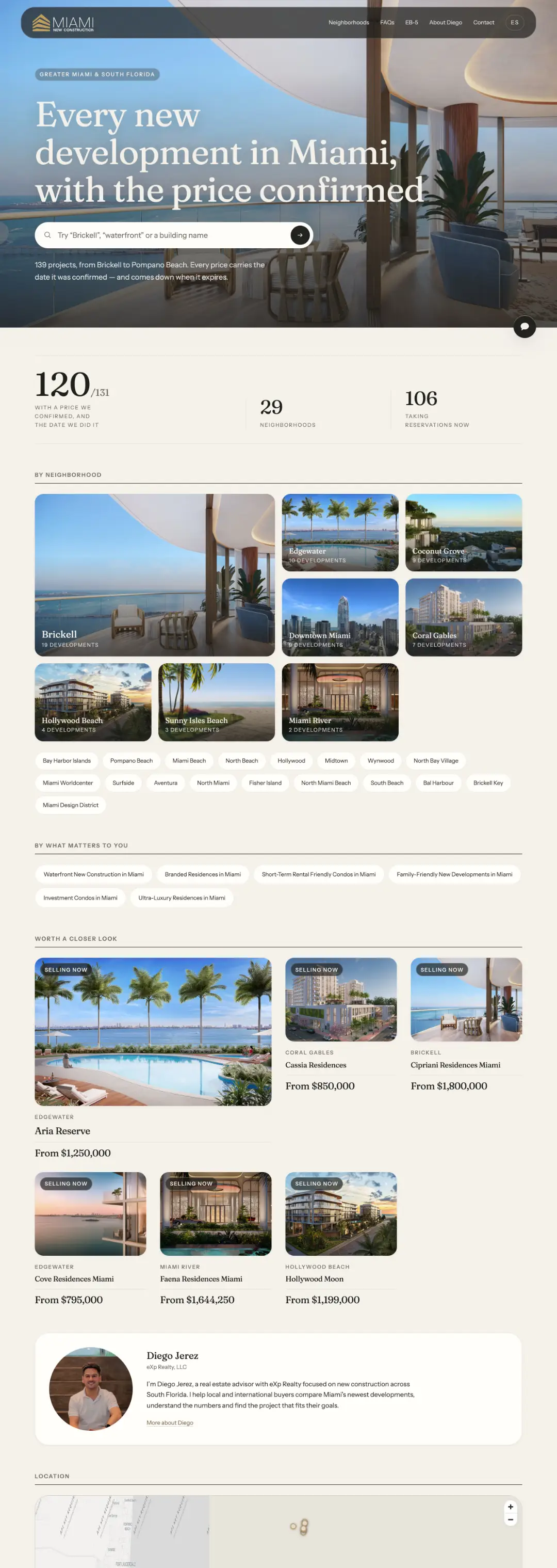 Captura de Miami New Construction — Inmobiliaria · Estados Unidos